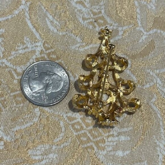 HOLIDAY🎄🎄MONET Brushed Gold Christmas Tree Rhinestone BROOCH - Picture 7 of 8